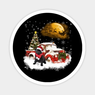 Red Truck Xmas Tree Black Pug Christmas Magnet